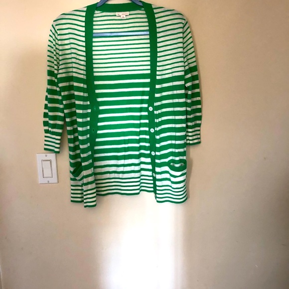 GAP Women's Green Striped V-neck - Picture 2 of 5